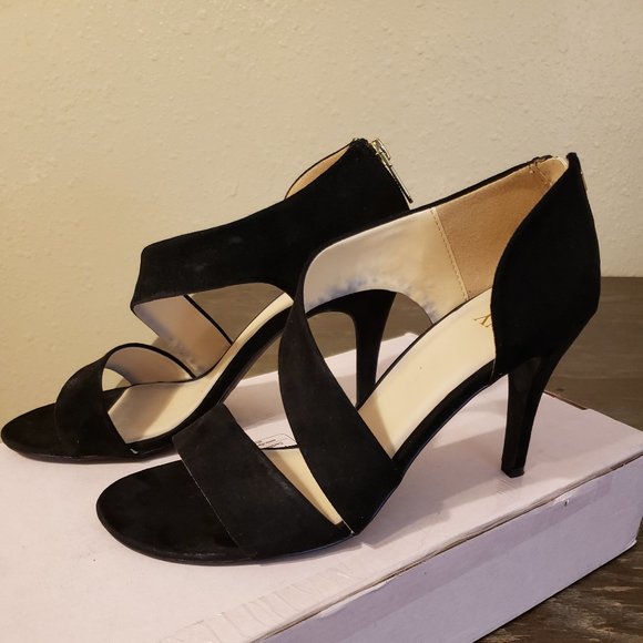 New York & Company Shoes - NY&C  Black Swede Zipper Accent Strap 3" Heels Sz 8M